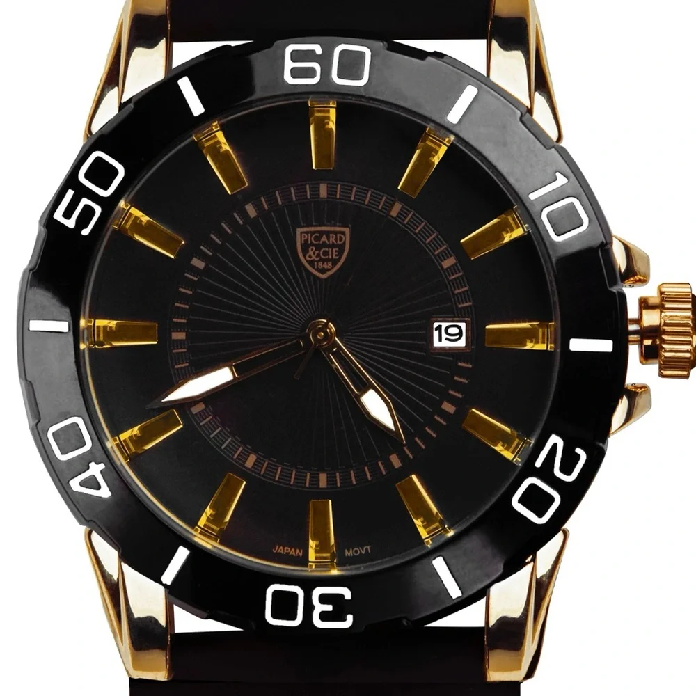Picard & Cie Halberd  Black and‎ Gold Men's Watch, Larged Faced Watch Like New